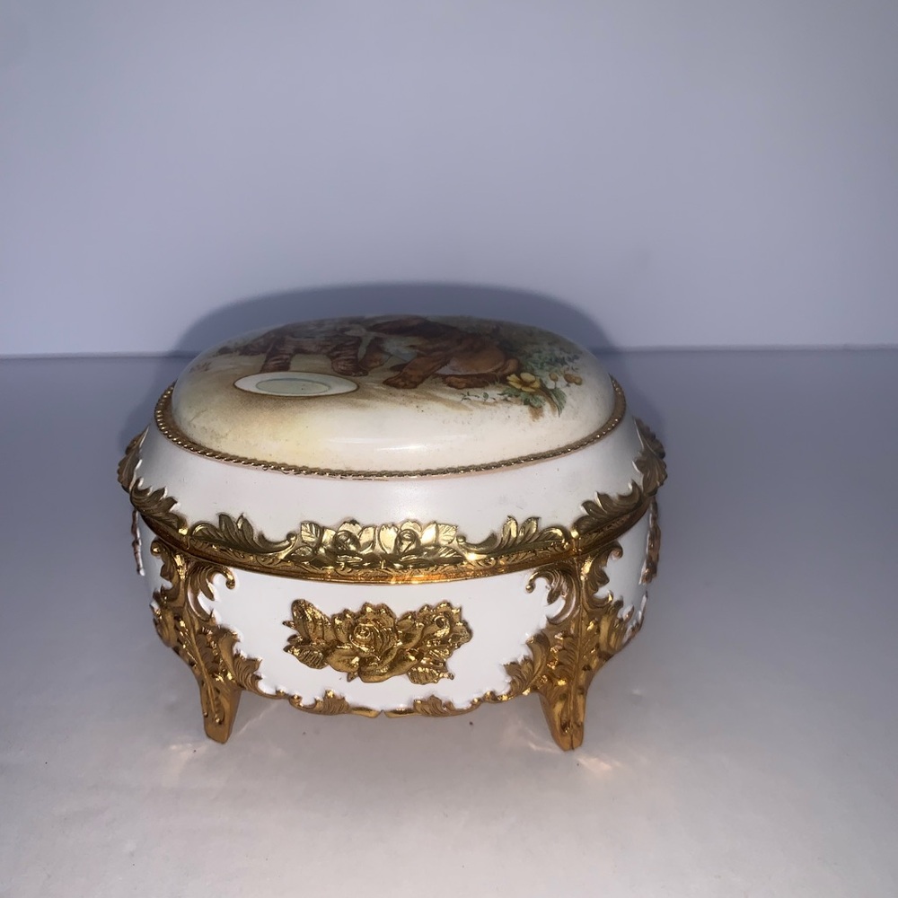 Vintage SANKYO JAPAN Decorative Jewelry Box with Gold Accents